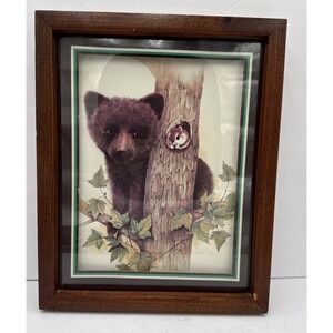 Vintage Frank Massa Bear Framed Wall Art Decor Babes In The Woods